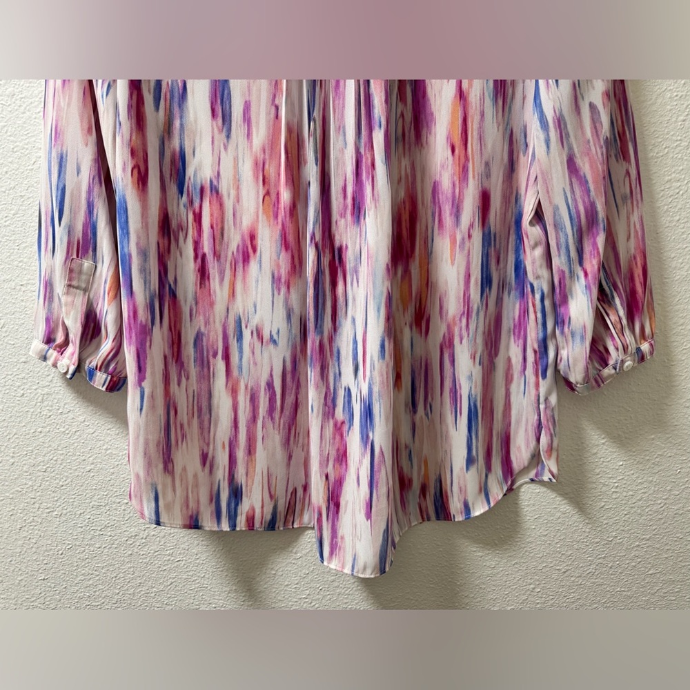 NYDJ Abstract Watercolor Tunic Blouse Top 3/4 Sleeve Pleated Women’s Medium - Picture 7 of 10